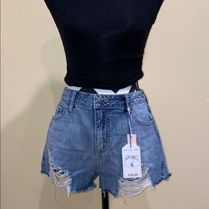 High Waisted Distressed Denim Shorts